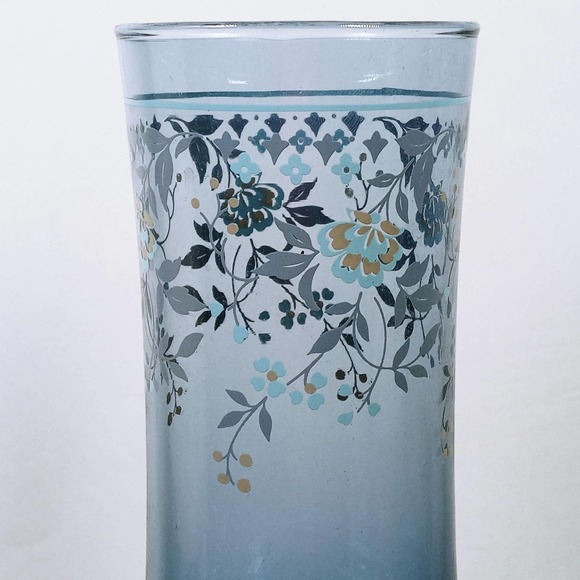 Vintage Libbey Floral Blue Tall Glass Tumblers Set of 5 Country Kitchen - Picture 4 of 5